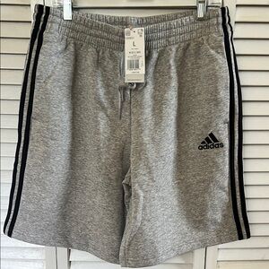 Adidas Gray and Black Athletic Shorts with Signature Stripes